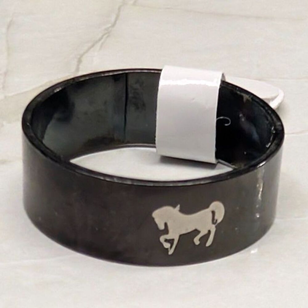 New Black Silver Horse Band Ring Plus Size 9 Equine Prancing Western Cowgirl